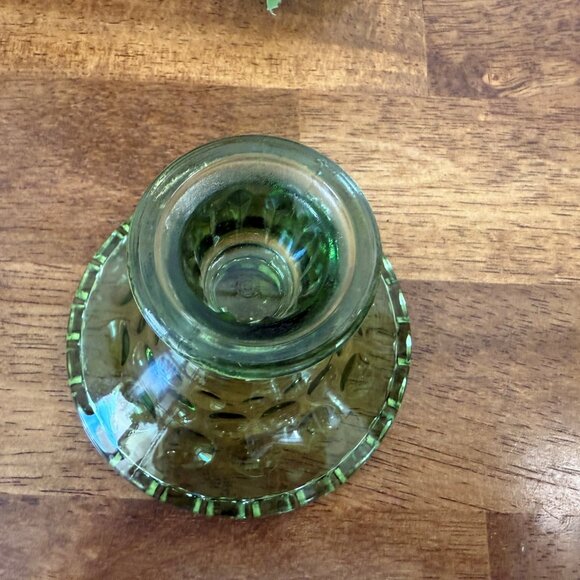 Vintage Green Glass Candle Holder‎ Moon & Stars Pattern Indiana Style Thumb - Picture 4 of 4